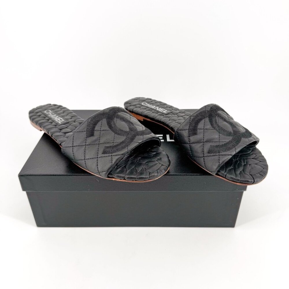 CHANEL Black Quilted Mules